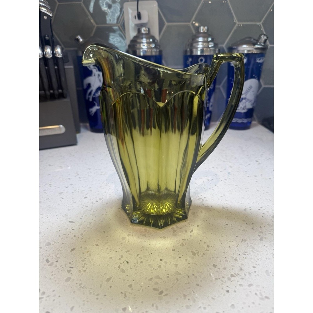 Westmoreland Olive Green Colonial Vintage Pitcher Mid Century Glass